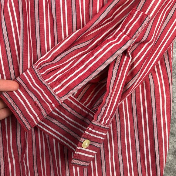 Vintage Chaps Shirt L Red Striped Long Sleeve Easy Care Casual Button Up Pocket - Picture 4 of 11